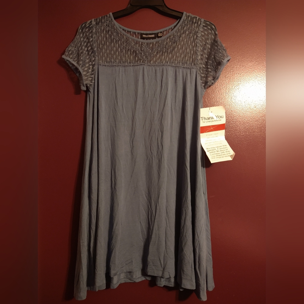 Nina Leonard Large Blue Short Sleeve Summer Dress with Pockets NWT